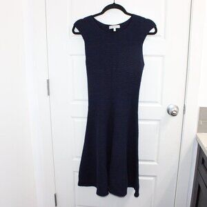 Milly Navy Blue Sleeveless Sweater Ribbed Midi‎ Dress Size Medium Fit & Flare